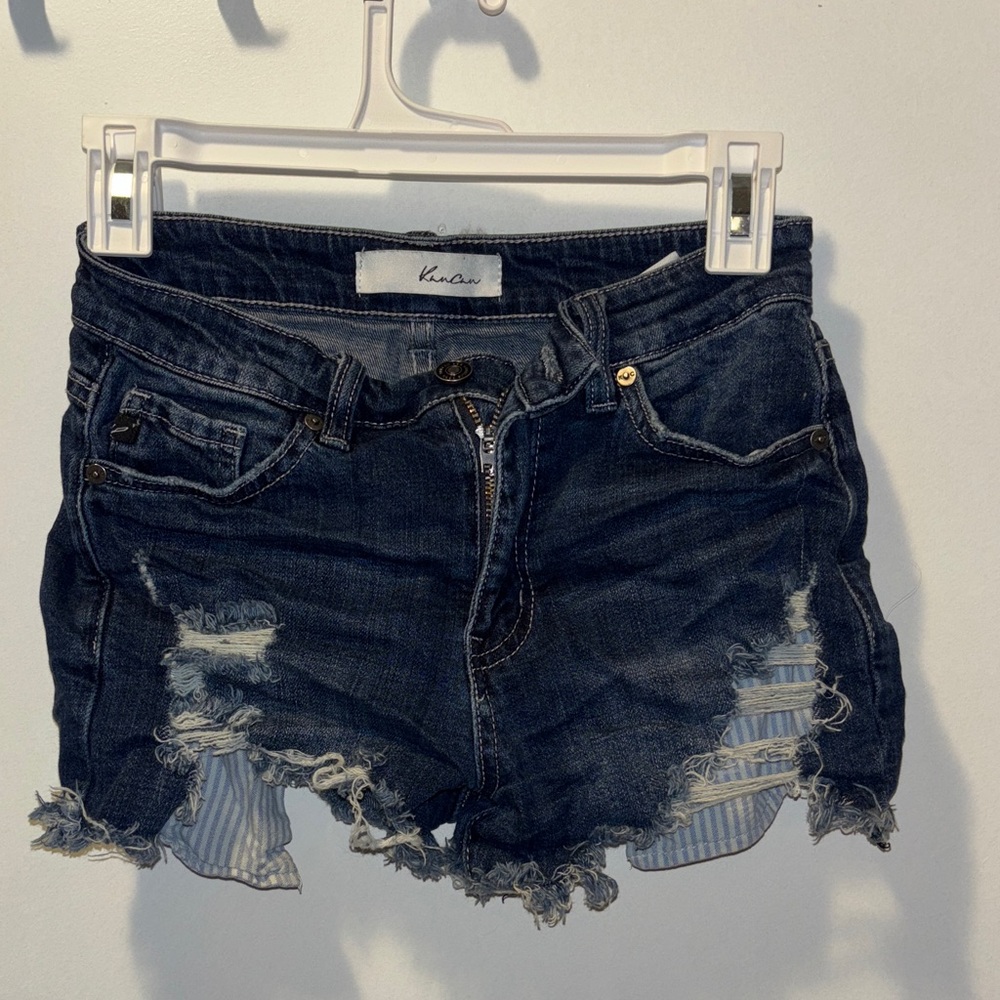 KanCan Women's Dark Blue Distressed Jean Shorts
